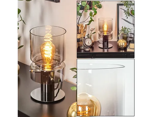 Hofstein Tischleuchte im Retro-Design aus Metall und Glas - Elegante Tischlampe in Schwarz und Chrom mit klarem Glasschirm (15 cm) für stilvolle Akzente in jedem Raum. Ideal für Arbeitszimmer, Esszimmer oder Wohnzimmer.