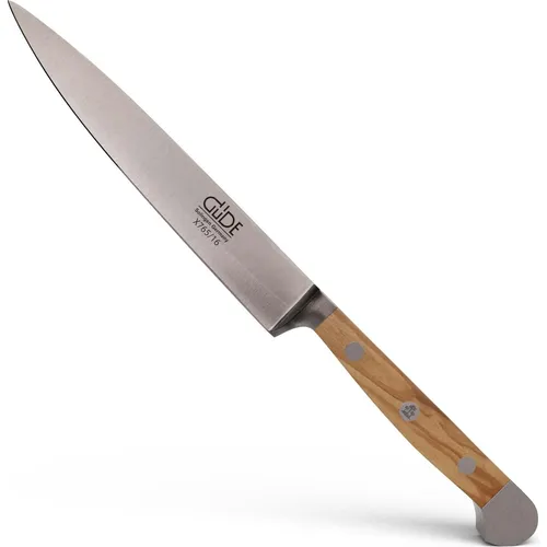 Güde Alpha Zubereitungsmesser Olive 16 cm - Küchenmesser mit spitz zulaufender Klinge für präzise Schnitte, Klingenmaterial aus hochwertigem Chrom-Vanadium-Molybdän und eleganter Olivenholzgriff.