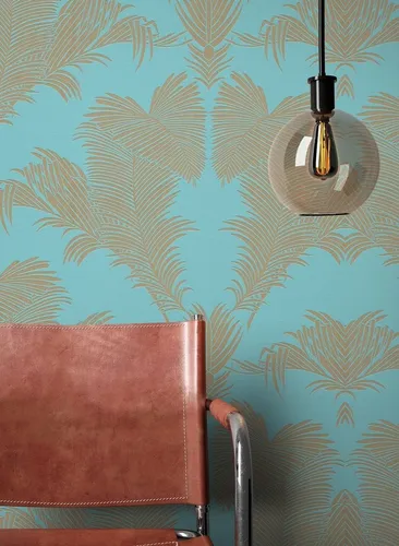 Newroom Vliestapete Tebur Tapete Dschungeltapete Glänzend,Dschungel,Palmenblätter, Türkis Tapete Tropisch Glänzend - Dschungeltapete Metallic-Effekt Gold Blau Floral Modern Dschungel Palmenblätter für Wohnzimmer Schlafzimmer Flur, Metallic-Effekt