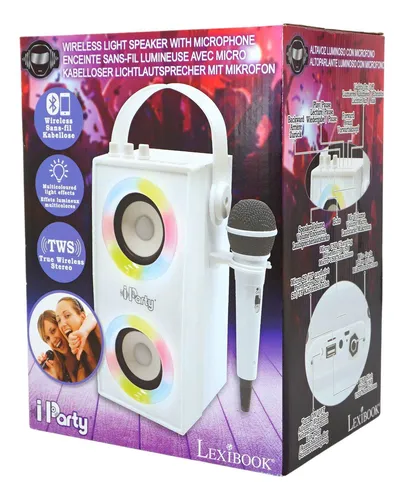 Lexibook BTP180Z iParty - Tragbarer Bluetooth-Lichtlautsprecher mit Mikrofon, kabellos und perfekt für Karaoke-Partys überall