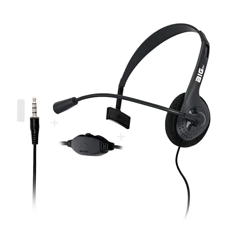 BIGtec Headset PC mit Mikrofon Mono 1 x Klinke 3,5mm Anschluß, leicht, verstellbar, Flexibler Mikro Arm, Lautstärkeregler, 1,8m Kabel Computer Notebook Laptop Gaming Büro Home Office