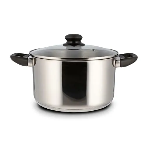 Level One Topf Kochtopf Fleischtopf 24 cm Induktion, Edelstahl unbeschichtet inkl. Glasdeckel | 13,5 cm hoher Rand, 5 Liter Volumen | spülmaschinengeeignet, für alle Herdarten geeignet