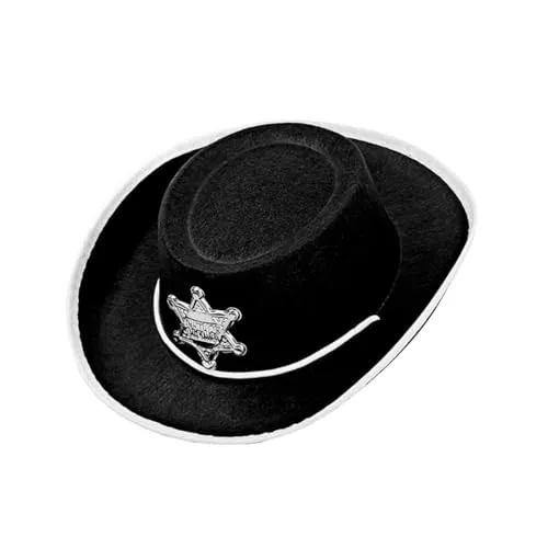 W WIDMANN MILANO Party Fashion 37712 - Cowboy Hut für Kinder, Schwarz, mit Sheriffstern, aus Filz, Wilder Westen, Sheriff, Karneval, Mottoparty