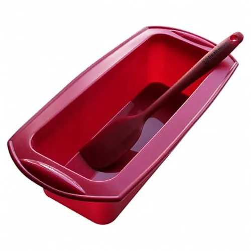 Backhaus FlexBake Silikon Kastenform 22 cm mit Teigschaber – BPA-frei, antihaftend, LFGB-zertifiziert, Brotbackform & Kuchenform aus Platin-Silikon, spülmaschinenfest - Rot