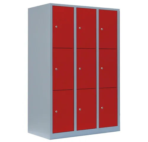 Steelboxx Fächerschrank 9 Fächer Wertfachschrank Personalschrank extra breit grau/rot (1-St) Lieferung: Komplett verschweißt, keine Montage erforderlich