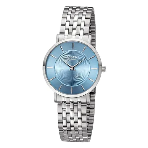 REGENT Damenuhr F-1493: Elegante Armbanduhr mit blauem Zifferblatt - Armbanduhren für Damen, feingliedriges Metallband mit Druckfaltschließe und 3 Bar Wasserdichtigkeit – ideal für stilbewusste Frauen.