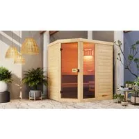 Sauna WEKA Massivholz-Elementsauna LAUK, beige - Sauna für innen mit integrierter Steuerung und 5,4 kW Saunaofen. Genießen Sie das Wohlfühl-Ambiente aus Massivholz und Klarglas-Tür für entspannende Momente zu zweit.