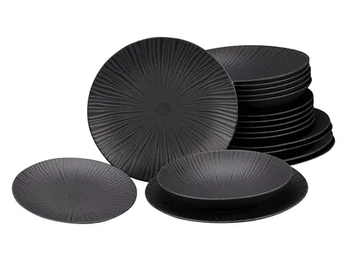CreaTable 24414 Vesuvio Schwarz Tellerset 18-tlg in schwarz von CreaTable