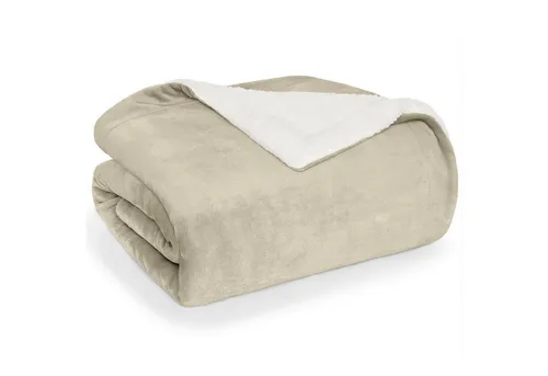 Blumtal Kuscheldecke Beige 150x130 cm - Oeko-Tex® Standard 100 zertifizierte Kuscheldecke im Wende-Design, ideal für warme Couch-Abende und Outdoor-Abenteuer. Flauschige Mikrofleece-Oberseite und wärmende Sherpa-Unterseite sorgen für höchsten Komfort.