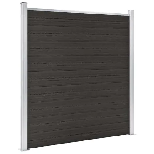 WPC Sichtschutzzaun 180x186 cm - Sicht-, Wind- & Lärmschutzwände in elegantem Grau, bietet effektiven Sichtschutz und Lärmminderung mit einem abgeschrägten Element.