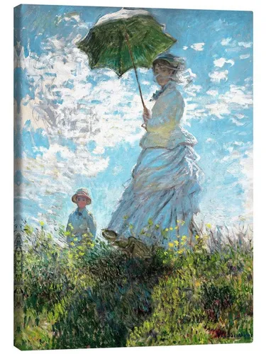 Posterlounge Wandbild Frau mit Sonnenschirm – Madame Monet und ihr Sohn, Claude Monet, erhältlich als Poster, Leinwandbild, Wandsticker oder Acrylglasbild