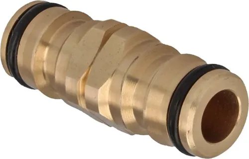 tecuro Doppelstecker für Stecksystem passend zu Gardena u. a. - Messing-blank