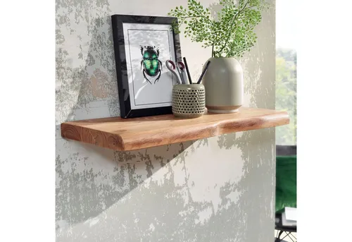 FINEBUY Wandregal FB31352, Akazie Massivholz mit Baumkante 60 cm - Wandregal aus massivem Akazienholz, schwebend und handgefertigt. Verleiht jedem Raum Wärme und Stil, ideal zur Präsentation von Deko und Erinnerungen.