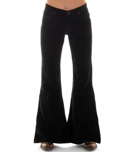 COMYCOM Damen Cord Schlaghose Star schwarz 70er Hippie Look 30/32