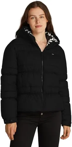 Steppjacke TOMMY JEANS für Damen, Gr. L, schwarz - Funktionsjacke mit Kapuze, leicht und luftig, ideal für kühlere Tage und gemütliche Abende im Freien.