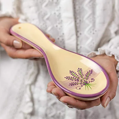 City to Cottage® - Keramik Löffelablage | Lavendel Motiv | Handgemacht | Keramik Geschirr Löffelhalter Küchen Zubehör