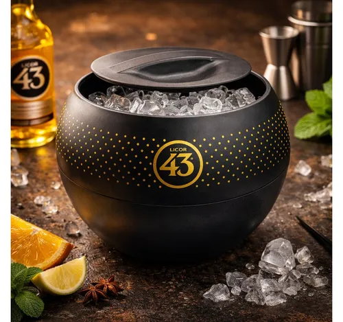Licor 43 Kühler in Schwarz – Eleganter Flaschenkühler mit Deckel - Stylischer Flaschenkühler für perfekte Getränkepräsentation, mit Abtropfboden für müheloses Handling und ideal für jede Bar oder Party.