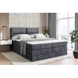ALTDECOR Boxspringbett BOXI3 KING - 160x200 cm - Dunkelgrau Samt - Boxspringbett mit 2 Matratzen und Topper, ideal für erholsamen Schlaf. Mit Bettkästen für zusätzlichen Stauraum und allergikerfreundlichen Materialien.