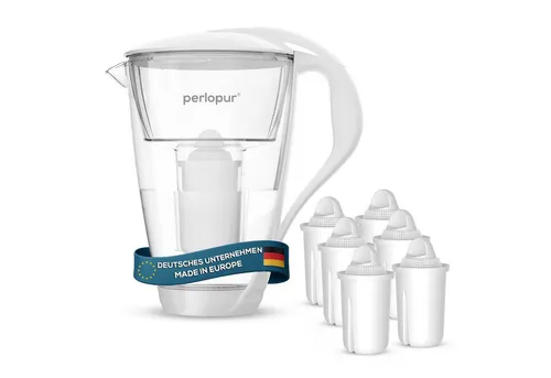 PearlCo Wasserfilter Glas Weiß mit 6 Filterkartuschen