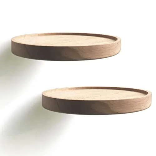 anaan Coracle Wandregal rund Schweberegal Holz Kleine Regale Wandablagen Deko Regal Pflanzenregal Holzregal Wandboard Hängeregal Wandbefestigung Wanddeko Design 2er Set (Durchmesser Ø18cm)