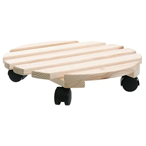 greemotion Pflanzroller in Beige/Holzfarben, robuster Kübelroller aus hochwertigem Buchenholz, rundes Rollbrett fertig montiert, kraftsparender Blumenwagen für einfachen Transport Ø ca. 30 cm