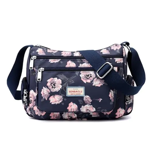Wafybsre Lässige Umhängetasche für Damen, mehrere Taschen, Nylon, Umhängetasche, Kuriertasche, Handtasche, leicht, wasserdicht, Anti-Diebstahl-Tasche, Chinesische Rose, 10.6 * 4.3 * 7.8 INCH