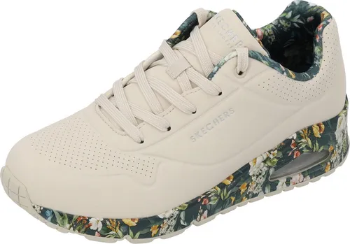 Skechers Uno Majestic Garden Sportschuhe Weiß EU 38 - Damen Halbschuhe mit floralem Design, ausgestattet mit Skechers Air-Cooled Memory Foam für optimalen Komfort und Dämpfung – ideal für Alltag und Freizeit.