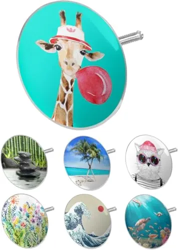 arteneur® - Badewannenstöpsel Universal mit Motiv Giraffe | Dreifach Dichtung | Verstellbar | Rostfrei | Extra Schwer für stabilen Halt | Stöpsel Badewanne Zubehör