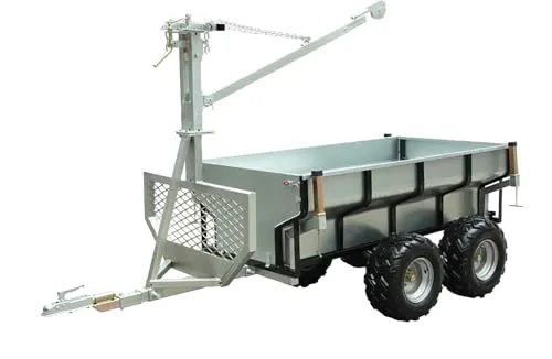 P. Lindberg Rückewagen Forstanhänger mit Kran für Quads, ATV & Kleintraktor - 1000 kg Traglast - Robuster Forstanhänger mit 1000 kg Traglast und integriertem Kran, ideal für den Transport von Baumstämmen auf unebenem Gelände.