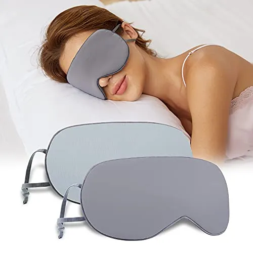 Schlafmaske Damen und Herren, Beidseitig Verwendbare schlafmaske seide, Schlafbrille, Bequemer Schlaf für zu Hause und auf Reisen Grau, Hellblau