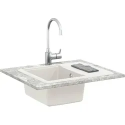 vidaXL Granit Waschbecken Weiß 560 x 460 mm - Elegantes und robustes Küchenspülbecken aus 80% Quarz und 20% Harz, ideal für moderne Küchen. Leichte Pflege und hitzebeständig – perfekt für den täglichen Einsatz!