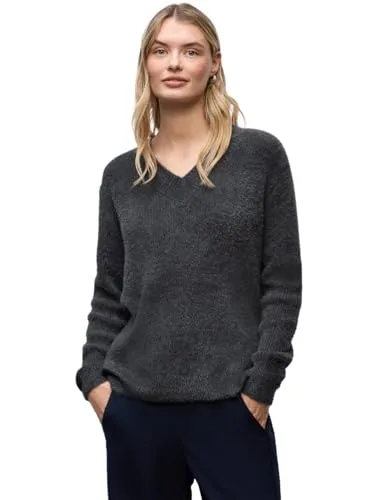 Street One Damen 3015650 Kuscheliger V-Neck Pullover, Gravel Grey, 44