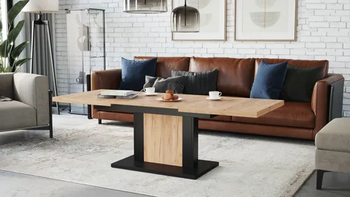 Design Couchtisch Orion - Höhenverstellbar & Ausziehbar - Konsolentisch fürs Wohnzimmer, stufenlos höhenverstellbar und ausziehbar von 120 bis 180 cm, ideal für jeden Einrichtungsstil. Praktische Verlängerungsplatten im Tisch verstaut.