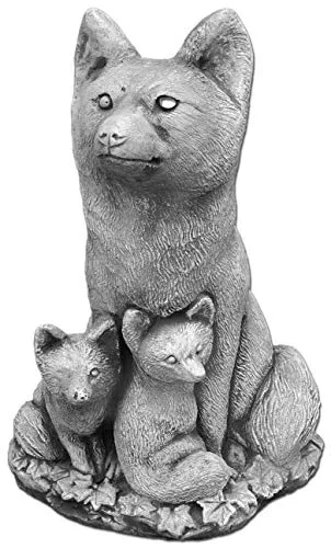 gartendekoparadies.de Fuchs - Familie, Steinfigur, H. 44 cm, 19 kg, Grau, frostsicher aus Steinguss für Außenbereich