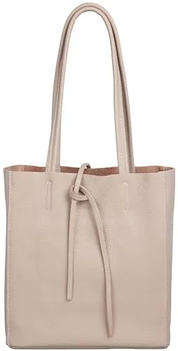 Caspar mittelgroße Leder Shopper Schultertasche Casual Damen Tasche mit Sicherheitsfach - CLASSIC LINE - Modell No.814 - Made in Italy, Farbe:rosa beige