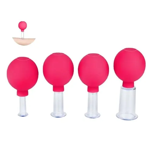 Facial Cupping Set, 4 Stück Gesichts-Massage, Skincare Tool, Schröpfgläser, Kunststoff-Physiotherapie-Schröpfen mit Silikonball,straffe Haut, Faltenminderung, Entgiftung, Anregung Lymphfluss