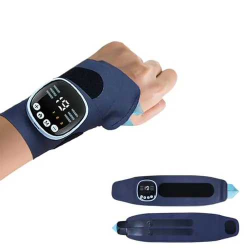 WRQIOO Handgelenk Massagegerät, Elektrische Handmassagegeräte mit 3 Wärmestufen, 6 Massagemodi und 19 Stärke, Wrist Massager für Lindert Ermüdung des Handgelenks, Handgelenkstütze