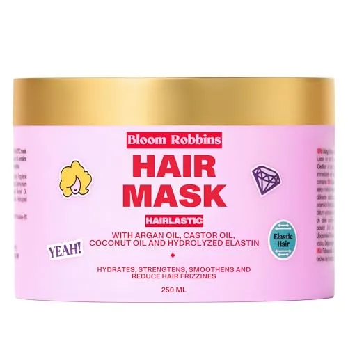 Haar Elastizität Haarmaske mit Rizinusöl - Bloom Robbins Hairlastic- Sofort-Effekt - Haarkur mit hydrolysiertem Elastin, Kokosöl, Arganöl - Haarpflege 250ml - Intensive Feuchtigkeitsmaske - Haar Glanz