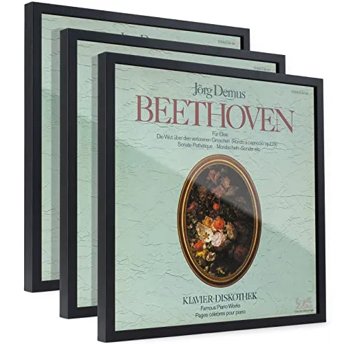 draadwerk® Bilderrahmen-Set Schallplatten Rahmen Wand - 3x hochwertige Holzrahmen in Schwarz, ideal zur stilvollen Präsentation Ihrer Schallplatten.