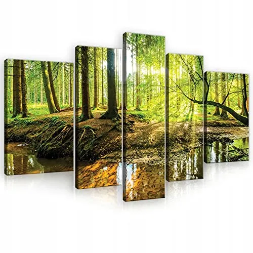 WallArena - Leinwand Bilder - Wald Natur Landschaft Sonne - 170x100 cm Leinwandbilder - Bild auf leinwand - Wandbild XXL groß Wandbilder für Wohnzimmer Schlafzimmer Wohnzimmerbilder Modern