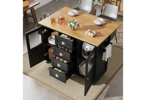 Odikalo Kücheninsel Servierwagen mit Schubladen in Weiß/Schwarz