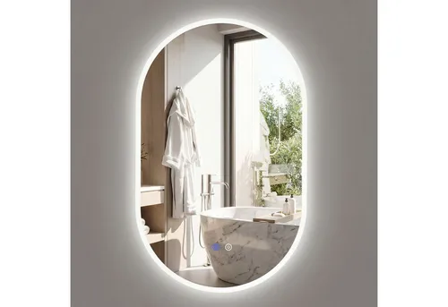 COSTWAY LED Badspiegel mit Beleuchtung, Anti-Beschlag & 3 Farbmodi, 80x50 cm - Silber - Dieser elegante Badspiegel mit 3 Farbmodi und stufenloser Helligkeit sorgt für die optimale Ausleuchtung beim Make-up oder der Pflege. Die Anti-Beschlag-Funktion garantiert klare Sicht nach dem Duschen, ideal für jedes Badezimmer.