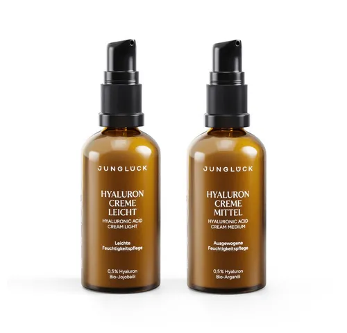 JUNGLÜCK Hautpflege-Set Leichtes Pflege-Duo - Optimales Pflege-Duo für jeden Tag: Die Hyaluron Creme Leicht und Mittel sorgen für ein geschmeidiges Hautgefühl. Ideal für die tägliche Feuchtigkeitspflege und ein frisches Hautbild.