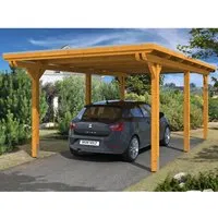 SKAN HOLZ Emsland Einzelcarport 354 x 604 cm - Gartenhäuser, Geräteschuppen & Carports - Robuster Flachdach-Carport aus hellem Holz mit Pfostenanker für optimale Stabilität und Schutz für Ihr Fahrzeug.