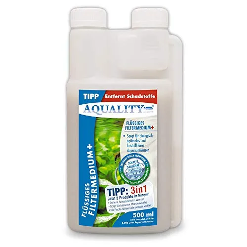 AQUALITY Aquarium Flüssiges Filtermedium (Kristallklares Aquariumwasser - Entfernt Schadstoffe - Besserer Pflanzenwuchs - Wasseraufbereiter - Wasseraufbereitung), Inhalt:0.5 Liter