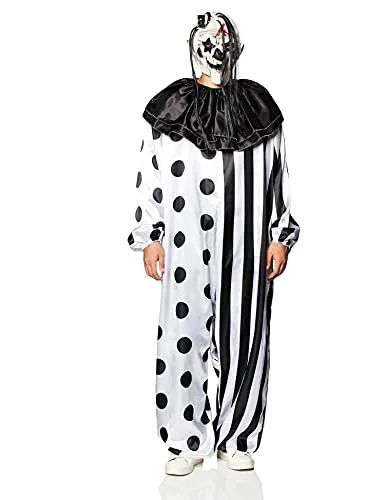Unbekannt Herren Killer Clown Kostüm, Weiß, ST EU - Gruseliges Kostüm für Erwachsene mit schwarz-weißem Overall und detailreicher Latexmaske, perfekt für Halloween oder Mottopartys.