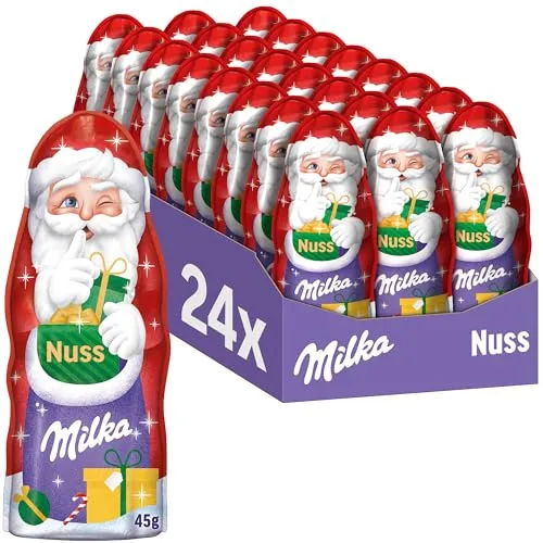 Milka Weihnachtsmann Nuss – Zarte Schoko-Hohlfiguren aus Alpenmilch-Schokolade mit Haselnuss – 24 x 45g