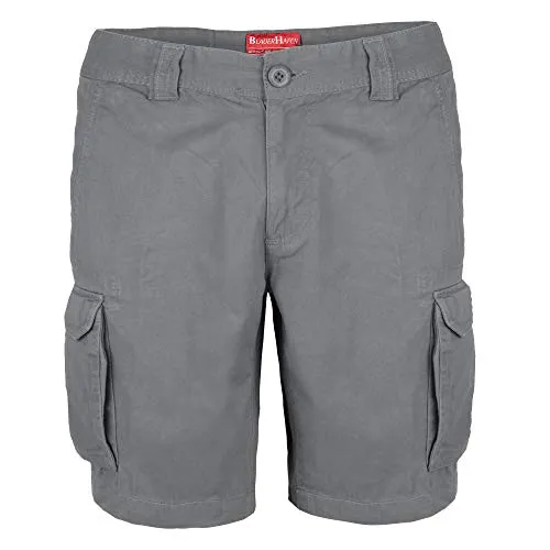 BlauerHafen Herren Cargo Shorts 100% Baumwolle Combat Kurz Hose Normale Passform Bermuda (W44 (Taille: 114-116cm), Hellgrau)