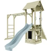 OutdoorToys Spielturm - Spielturm aus hochwertigem Holz in Eisblau, ideal für Kinder ab 3 Jahren, fördert die Kreativität und Bewegungsfreude im eigenen Garten.