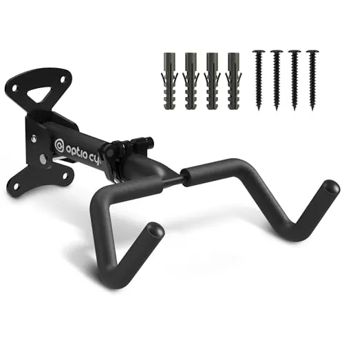 Optio Cycle Vertikale Klappbare Fahrrad Wandhalterung aus Metall - Fahrradhalterung für Garage, hohe Tragfähigkeit für schwere Fahrräder, ideal für Rennräder und E-Bikes, platzsparend und mit Kratzschutz für den Rahmen.
